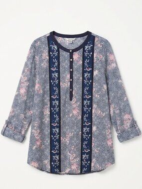 Mixed Pattern Split Top XL Navy Pink Neo Nostalgia Controlled Drama Cottagecore